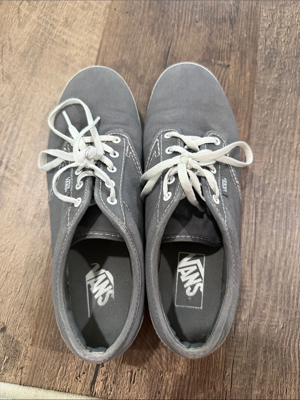 Vans Women's Gray Canvas Low-Top Sneakers with White Laces